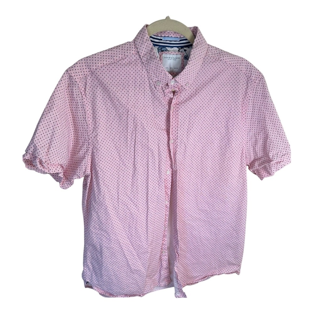Denim & Flower Ricky Singh Short Sleeve Button Up | Modern Classic |‎ Pink Dot L